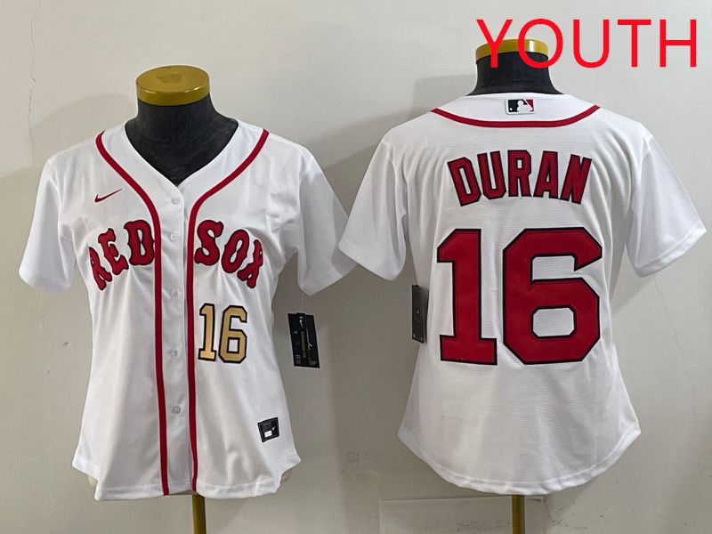 Youth 2025 Boston Red Sox 16 Duran White Game Nike MLB Jersey style 3
